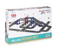 Playmags Magnetic Tiles Road Set for Kids - 130-Pieces Magnet Building Blocks Toy - Durable Creative STEM Learning Toys with Curved & Straight Car Race Track for Kids Ages 3+