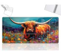 Playmat for MTG Cards Game Mat with Non-Slip Rubber Base Stitched Field Rules Zones Play Mat Desk Mats with Art Highland Cow Size 24 x 14 inch Mousepad for MTG TCG Card Game Playing for Beginner