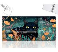 Playmat for MTG Cards Game Mat with Non-Slip Rubber Base Stitched Field Rules Zones Play Mat Desk Mats with Black Cat Art Size 24 x 14 inch Mousepad for MTG TCG Card Game Playing for Beginner