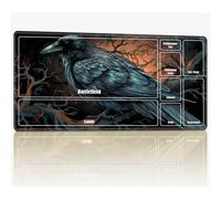 Playmat with Zones for MTG Magic The Gathering, 24 x 14 inches Stitched TCG Card Play Mat Commander Board Game Mats Smooth Rubber Surface Battle Game Desk Mat, Black Crow