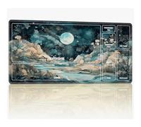 Playmat with Zones for MTG Magic The Gathering, 24 x 14 inches Stitched TCG Card Play Mat Commander Board Game Mats Smooth Rubber Surface Battle Game Desk Mat, Moon Flower