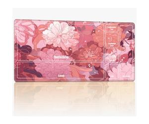 Playmat with Zones for MTG Magic The Gathering, 24 x 14 inches Stitched TCG Card Play Mat Commander Board Game Mats Smooth Rubber Surface Battle Game Desk Mat, Pink Peony