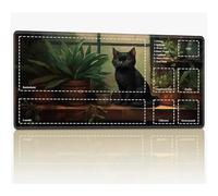 Playmat with Zones for MTG Magic The Gathering, 24 x 14 inches Stitched TCG Trading Card Play Mat Commander Board Game Mats Smooth Rubber Surface Battle Game Desk Mat, Black Cat on Window Sill