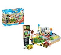 Playmobil 71648 MyLife: Organic Supermarket Promo Pack, including checkout with conveyor belt, shopping trolley, and three figures, detailed play sets suitable for children ages 4+