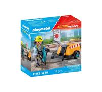PLAYMOBIL 71752 Construction Worker with Jackhammer and Signaling, Action Heroes, Construction, 14 pieces, From 4 years old