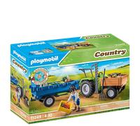 Playmobil Country 71249 Harvester Tractor with Trailer incl. transport boxes, Green tractor for the organic farm, Sustainable toy for children ages 4+