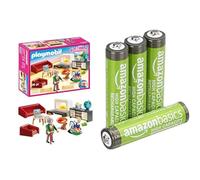 Playmobil Dollhouse Living Room, light effects, 4+ years, 70207, & Amazon Basics AAA Rechargeable 4 pack, 850mAh