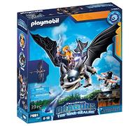PLAYMOBIL DreamWorks Dragons 71081 Dragons: The Nine Realms - Thunder & Tom, Dragon Figure with Shooting Function and Light Effects, Toy for 4+ Year Olds