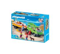 PLAYMOBIL - Family car and boat - 4 characters - Boat trailer - Dog - Accessories
