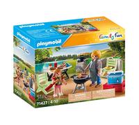 Playmobil 71427 Family Fun Family Barbecue, featuring a barbecue and cooking apron, camping, outdoor fun, enjoyment with the family, fun imaginative role-play, playsets suitable for children ages 4+