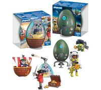 Playmobil Play Egg Set Pirates & Space | 2 Surprise Eggs with Figures & Accessories | Mini Play World to Build | Reusable as a Money Box | Easter Gift for Children Ages 4+ | 210447