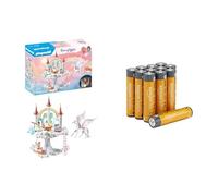 Playmobil Rainbow Castle, glowing flower/sound, 4+ years, & Amazon Basics AAA Alkaline 12 pack, 10yr shelf