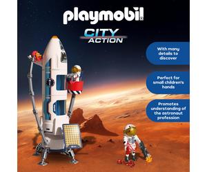 Playmobil Space ESA Mars Research Rocket, Modular rocket with launch pad and 2 astronauts, space toy set, For children aged 4 and up, 72011
