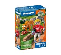 Playmobil Zoo Tiger with Baby Play Set, Includes Visitor Figure with Selfie Stick and Drink Cup, Wildlife Animal Toy