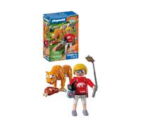 Playmobil Zoo Tiger with Baby Play Set, Includes Visitor Figure with Selfie Stick and Drink Cup, Wildlife Animal Toy