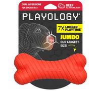 Playology Dual Layer Bone | Engaging All Natural Beef Scented Dog Toy, Jumbo Size | Red Bone for Large to X-Large Dogs 50lbs & up | Interactive & Durable for Tough Chewers