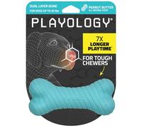 Playology Dual Layer Bone | Engaging All Natural Peanut Butter Scented Dog Toy, Blue Bone for Medium Dogs up to 50lbs | Interactive & Durable for Tough Chewers