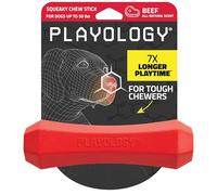 Playology Squeaky Chew Stick Dog Toy for Medium Dogs up to 50lbs | Engaging All-Natural Beef Scented Chew Toy for Tough Chewers | Easy to Clean & Non-Toxic Materials