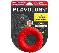 Playology Durable Dog Toys Dual Layer Ring Chew Toy | Rubber Dog Toys for Aggressive Chewers | Beef Scented Red Toy for Large Dogs | Made from Non Toxic Materials