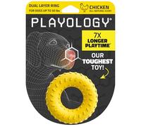 Playology Durable Dog Toys Dual Layer Ring Chew Toy | Rubber Dog Toys for Aggressive Chewers | Chicken Scented Yellow Toy Ball for Medium Dogs | Made from Non Toxic Materials