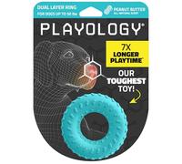 Playology Durable Dog Toys Dual Layer Ring Chew Toy | Rubber Dog Toys for Aggressive Chewers | Peanut Butter Scented Blue Toy for Medium Dogs | Made from Non Toxic Materials