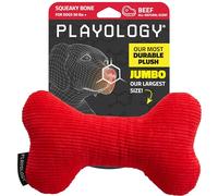 Playology Plush Squeaky Bone | Engaging All Natural Beef Scented Plush Dog Toy with Interactive Squeaker for Large to X-Large Dogs 50lbs & up | Easy to Clean | Ideal for Squeak, Chew, Fetch, and Play
