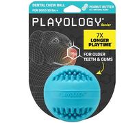 Playology Silver Dental Chew Ball for Large to X-Large Senior Dogs 50lbs & Up | Engaging All-Natural Peanut Butter Scented Dog Chew Toy | Non-Toxic Materials for Older Teeth