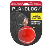 Playology Squeaky Dog Ball - Dog Toys for Medium Dogs (15-30 lbs) - Natural Beef Scent, Tough Tennis Ball Style For Aggressive Chewers - 1 Red Chew Ball