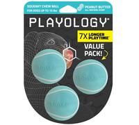 Playology Squeaky Dog Ball - Dog Toys for Small Dogs (Up to 15 lbs) - Natural Peanut Butter Scent, Tough Tennis Ball Style For Aggressive Chewers - 3 Blue Chew Ball