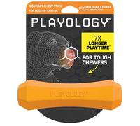 Playology Squeaky Chew Stick Dog Toy for Medium Dogs up to 50lbs | Engaging All-Natural Cheddar Cheese Scented Chew Toy for Tough Chewers | Easy to Clean & Non-Toxic Materials