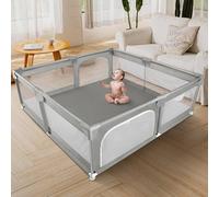 Playpen for Baby and Toddlers, Included Baby Playpens Pull Up Rings with Balls, Infant Indoor Kids Activity Center Saftety Play Fence Yard Easy to Install (灰色, 150 * 180 mat)
