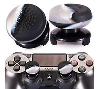 Playrealm FPS Thumbstick Extender & 3D Texture Rubber Silicone Grip Cover 2 Sets for PS5 Dualsenese & PS4 Controller (Camouflage Grey)