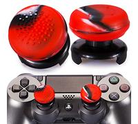 Playrealm FPS Thumbstick Extender & 3D Texture Rubber Silicone Grip Cover 2 Sets for PS5 Dualsenese & PS4 Controller (Camouflage Red)