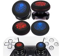 Playrealm FPS Thumbstick Extender & Printing Rubber Silicone Grip Cover 4 Sets for PS5 Dualsenese & PS4 Controller (Cthulhu Ghost Blue&Demon Tentacle Red)