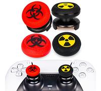 Playrealm FPS Thumbstick Extender & Printing Rubber Silicone Grip Cover 4 Sets for PS5 Dualsenese & PS4 Controller (Radiant Black&BioH Red)