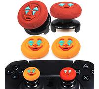 Playrealm FPS Thumbstick Extender & Texture Rubber Silicone Grip Cover 4 Sets for PS5 Dualsenese & PS4 Controller (Joker Orange+Red)