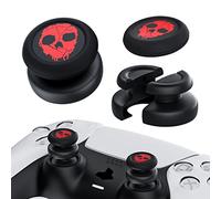 PlayRealm NO Falling Off Thumbstick Extender & Silicone Grip Cover 2 Sets for PS5 & PS4 Controller (Ghost Red)