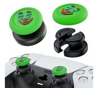 PlayRealm NO Falling Off Thumbstick Extender & Silicone Grip Cover 2 Sets for PS5 & PS4 Controller (Joker Green)