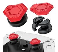 PlayRealm NO Falling Off Thumbstick Extender & Silicone Grip Cover 2 Sets for PS5 & PS4 Controller (UFO Red)