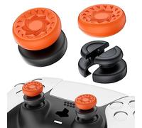 PlayRealm NO Falling Off Thumbstick Extender & Silicone Grip Cover 2 Sets for PS5 & PS4 Controller (Whirl Orange)