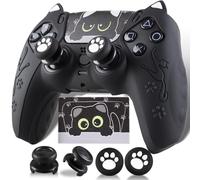 PlayRealm Silicone Skin Cover Sticker x 1 & Extender Grips x 2 for PS5 Controller Cats Black