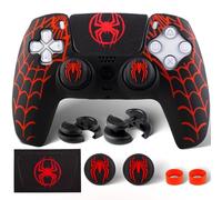PlayRealm Silicone Skin Cover Sticker x 1 & Extender Grips x 2 for PS5 Controller Spider Web