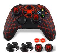 PlayRealm Silicone Skin Cover Sticker x 1 & Extender Grips x 2 for Xbox Series X/S Controller Spider Web Red