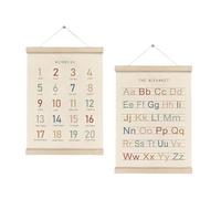Playroom Learning Poster With Wood Frame Set Of 2 Alphabets And Number Poster Wall Decors For Kids Nursery Wall Hangings Preschool Teaching