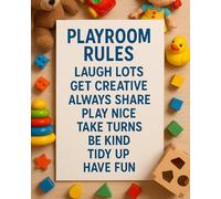 Playroom Rule Hanging Poster - 8x10 Unframed Wall Design for Kids Playroom Decor - Positive Rules and Sayings for Baby or Toddler Room - Fun and Colorful Art for Nursery, Daycare, or Classroom Wall