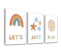 Playroom Wall Decor , Kids Colorful Canvas Framed Wall Art,Baby Nursery Play Sign for Playroom Wall , Let's Just Play Sign Posters for Bedroom Living Room Decals , Ready to Hang (12x16''x3pcs,Framed)