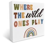 Playroom Wooden Box Sign, Where The Wild Ones Play, Inspirational Baby Bedroom Desk Decor, Motivational Kids Nursery Room Decoration, Nursery Baby Shower Gifts for Newborn Baby