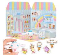 Playset Cinnamoroll Ice Cream Parlour 40+ Stickers and 6cm Figurine | 3D House Restaurant Reusable Stickers | Kawaii Foodcourt Sticker House | Comansi