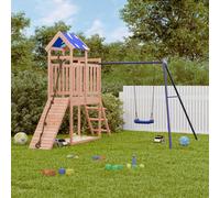 Playset Solid Douglas Wood Blue Swing Climbing Wall Sandpit 242x248x215cm Pine