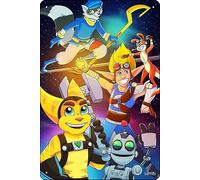 Playstation 2 Stars - Sly Cooper - Ratchet and Clank - Jak and Daxter Print 8 x 12 Inch Funny Metal Tin Sign Game Room Man Cave Wall Decor